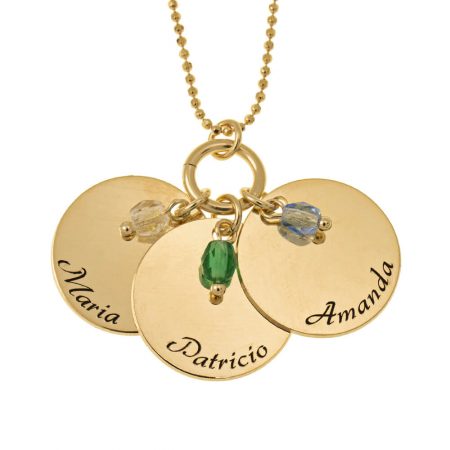 Mother’s Three Disc and Birthstone Necklace in 18K Gold Plating
