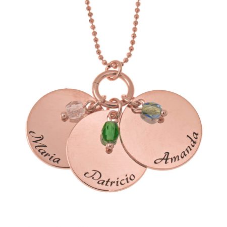Mother’s Three Disc and Birthstone Necklace