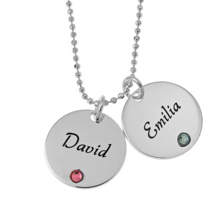 Mother’s Two Disc and Birthstone Necklace