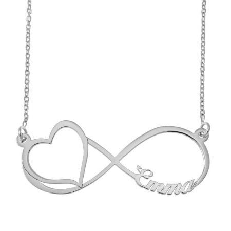Engraved Infinity Name Necklace with Cut Out Heart