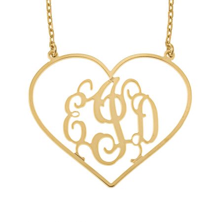 Personalized Heart Shape Monogram Necklace in 18K Gold Plating