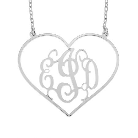 Personalized Heart Shape Monogram Necklace in 925 Sterling Silver