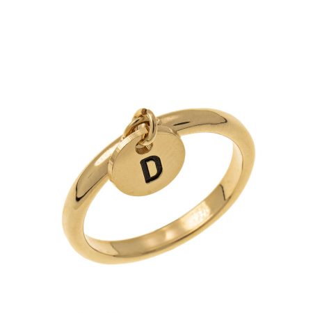 Initial Disc Charm Ring in 18K Gold Plating