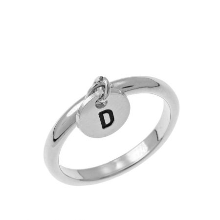 Initial Disc Charm Ring in 925 Sterling Silver