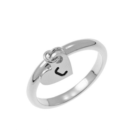 Initial Heart Charm Ring in 925 Sterling Silver