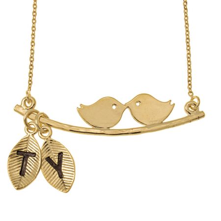 Love Birds Necklace With Leaves in 18K Gold Plating