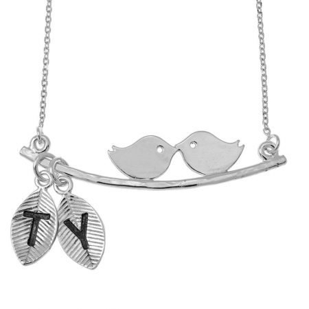 Love Birds Necklace With Leaves in 925 Sterling Silver