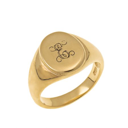 Oval Signet Ring with Monogram in 18K Gold Plating