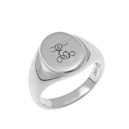 Oval Signet Ring with Monogram in 925 Sterling Silver