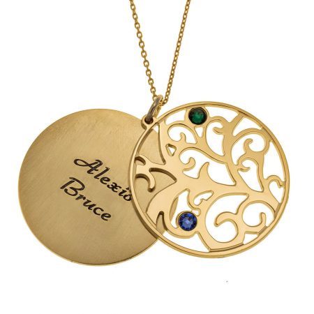Family Tree Necklace with Names-2 in 18K Gold Plating