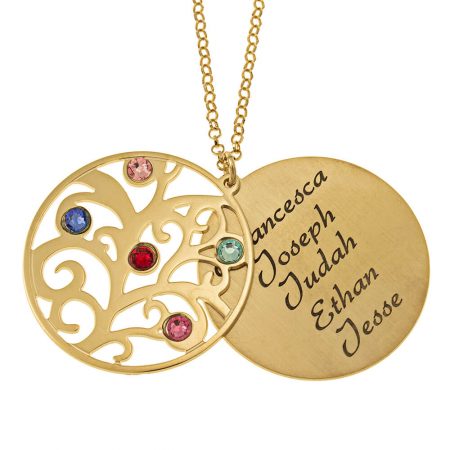 Family Tree Necklace with Names in 18K Gold Plating