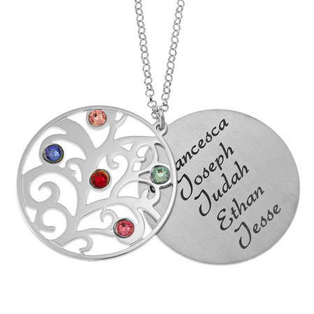 Family Tree Necklace with Names in 925 Sterling Silver