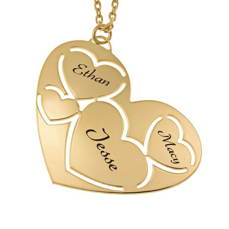 Heart Necklace Engraved Names in 18K Gold Plating