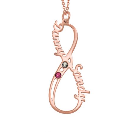 Vertical Infinity Name Necklace with Birthstones in 18K Rose Gold Plating