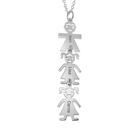 Vertical Mother’s Necklace with Kids in 925 Sterling Silver