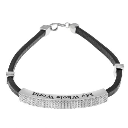 White Zircon Inlay Leather Bracelet for Men