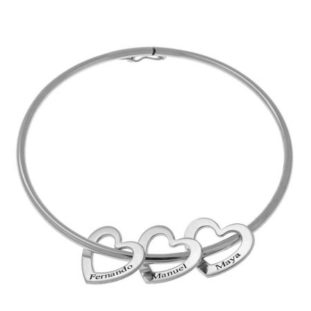 Bangle Bracelet with Heart Charms in 925 Sterling Silver