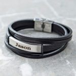Black Leather Layers Bracelet with Engraving-5