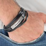 Black Leather Layers Bracelet with Engraving-3