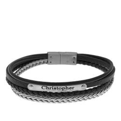 Braided Leather and Stainless Steel Bracelet for Men
