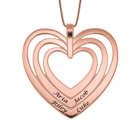 Engraved Family Heart Necklace in 18K Rose Gold Plating