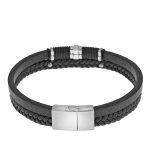 Inlay Black Leather Layers Bracelet-1