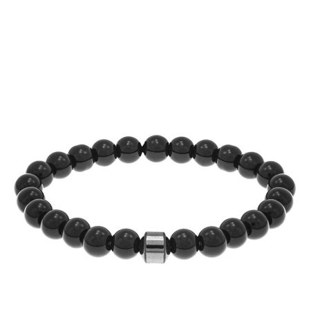 Black Beads Bracelet for Men in 925 Sterling Silver