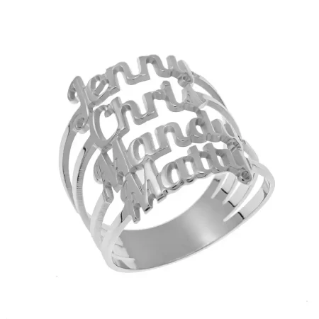 Cut Out 4 Names Ring in 925 Sterling Silver