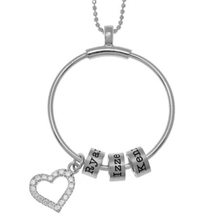 Circle Necklace With Name Beads and Inlay Heart in 925 Sterling Silver