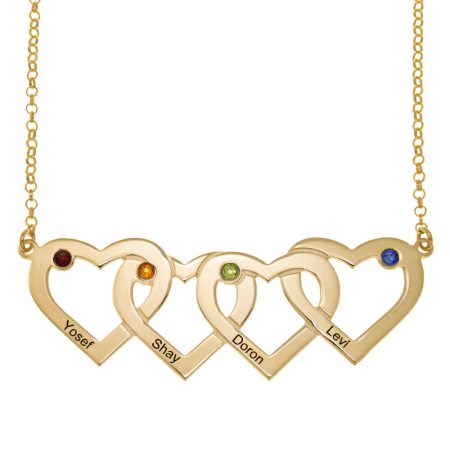 Four Intertwined Hearts and Birthstones Necklace