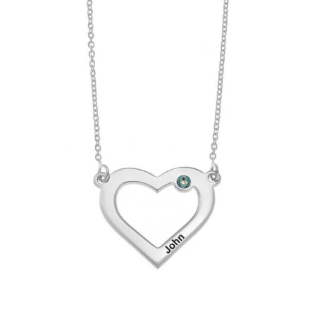Engraved Heart and Birthstone Necklace