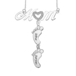 Inlay Mom Necklace With Baby Feet