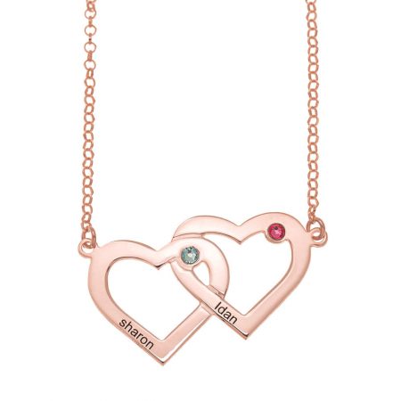 Two Intertwined Hearts Necklace in 18K Rose Gold Plating