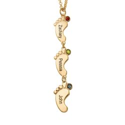 Vertical Baby Feet Necklace with Birthstones