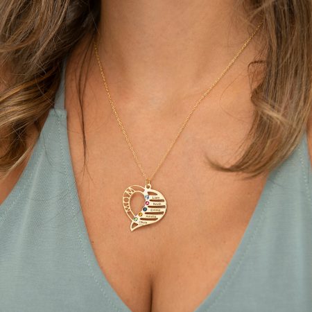 Personalized Mom Heart Necklace with Birthstones-2