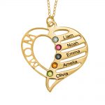 Personalized Mom Heart Necklace with Birthstones