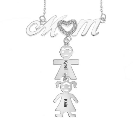 Inlay Mom Necklace With Kids in 925 Sterling Silver