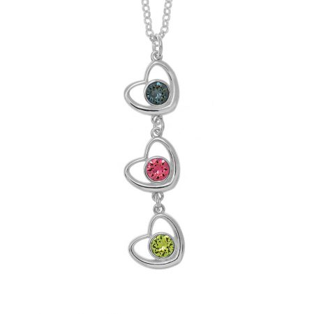Vertical Hearts Necklace with Birthstones