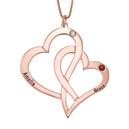 Two Heart Necklace in 18K Rose Gold Plating