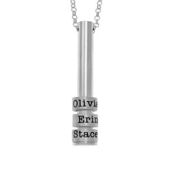 Tube Bar Necklace with Engraved Name Beads