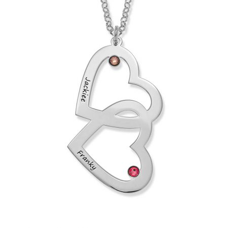 Heart in Heart with Birthstones Necklace in 925 Sterling Silver