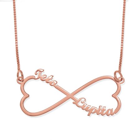 Double Heart Infinity Necklace in 18K Rose Gold Plating
