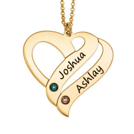 Two Hearts Forever One Necklace with Birthstone in 18K Gold Plating