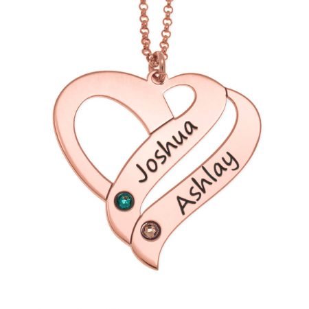 Two Hearts Forever One Necklace with Birthstone in 18K Rose Gold Plating