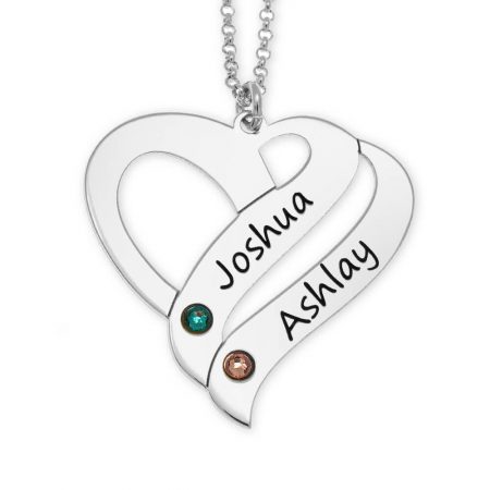 Two Hearts Forever One Necklace with Birthstone in 925 Sterling Silver