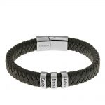 Men's Leather Bracelet with Oval Name Beads