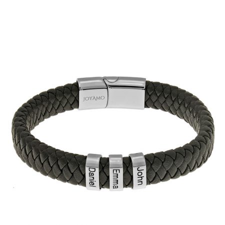 Men’s Leather Bracelet with Oval Name Beads